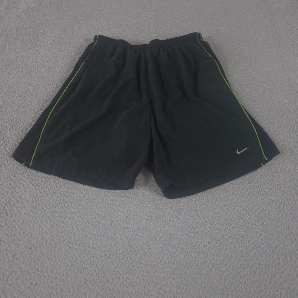Nike Shorts Mens Medium Black DriFit Running Brief Lined Neon Green Piping 6.5"